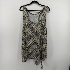 Lane Bryant Tank Top Navy Yellow Womens 22/24 Paisley Racerback Tie Front Hem
